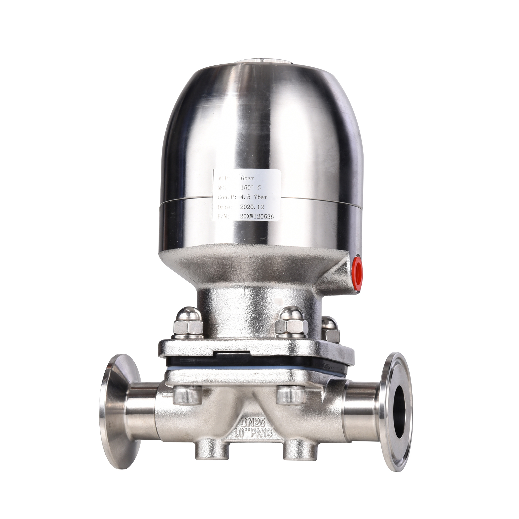 Sanitary Clamp Ends Stainless Steel Pneumatic Actuator Diaphragm Valve