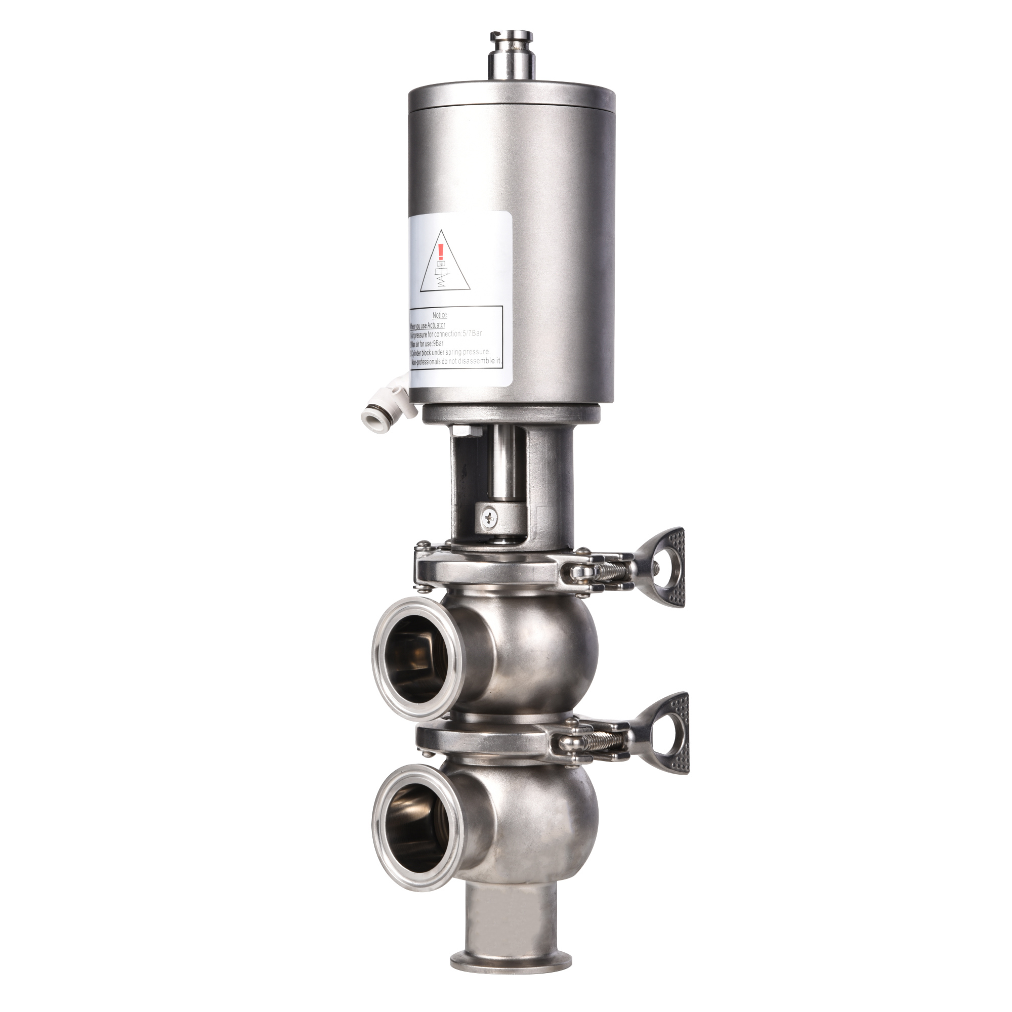 Sanitary SS304 Fluid Reversing Valve Hygienic Pneumatic Acting Stop And Reversing Valve