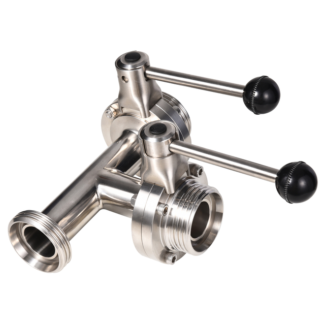 Stainless Steel Sanitary SS304 SS316L 3 Way Butterfly Valve with Thread Ends