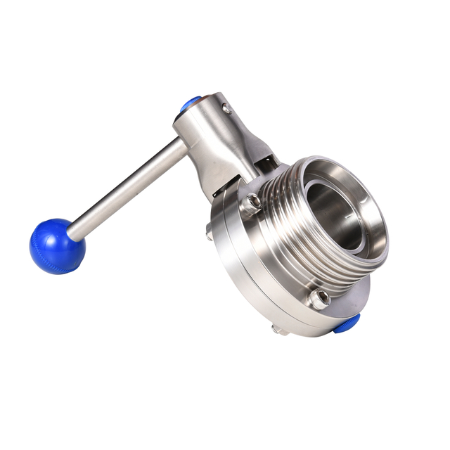 Dairy Industrial Sanitary Stainless Steel Manual Pull Handle Threaded Ends  Butterfly Valve 
