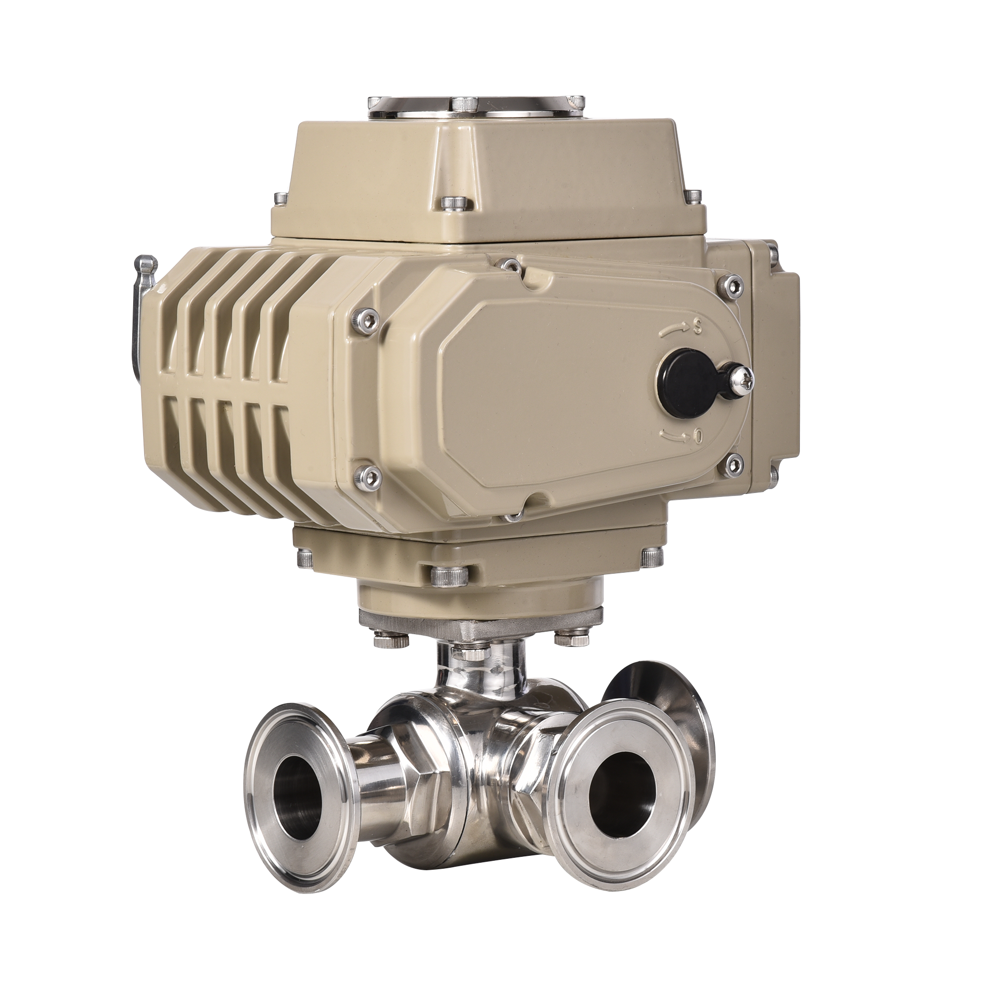 Sanitary Stainless Steel Electric Actuated Motorized Three Way Clamp Ball Valve 