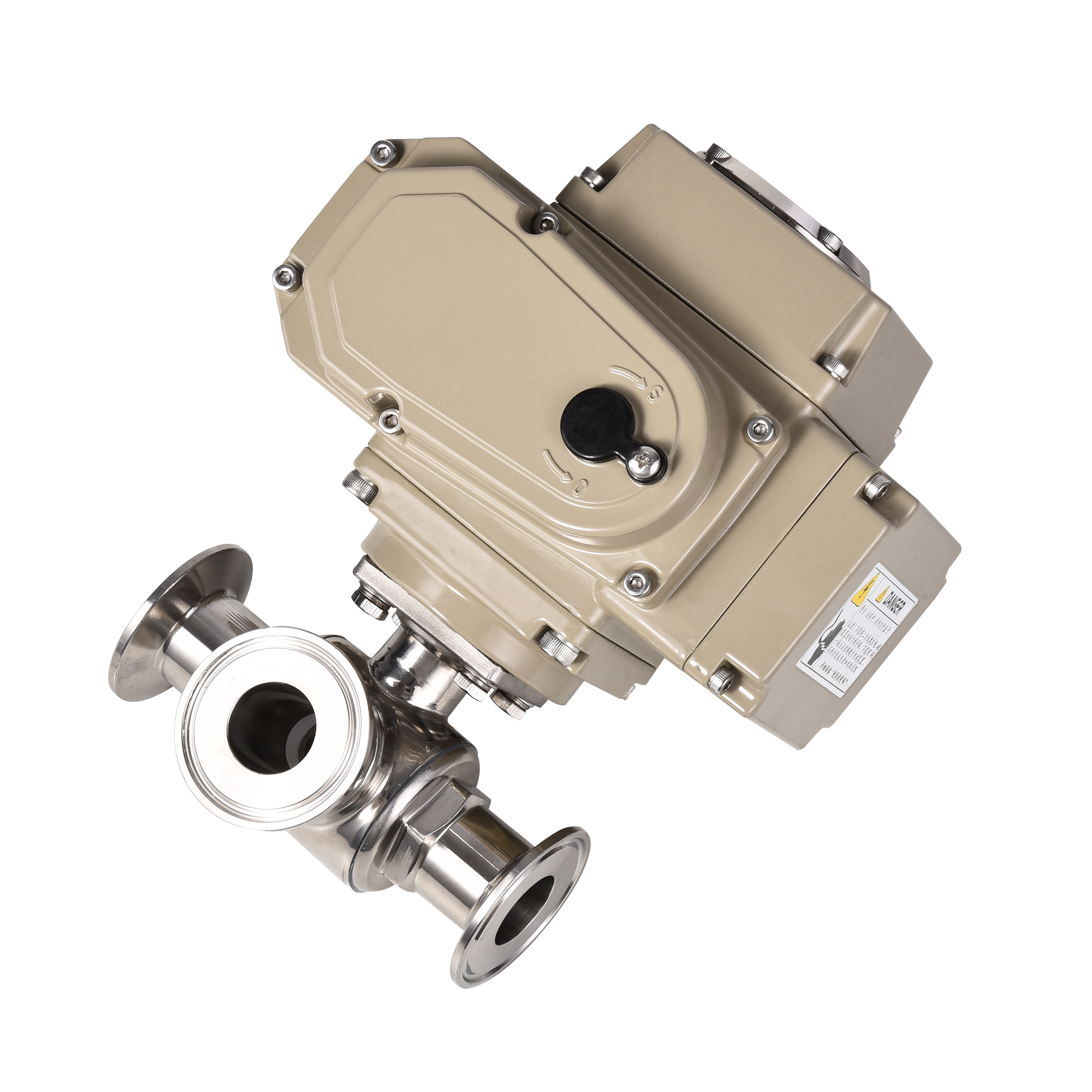 Sanitary Stainless Steel Electric Actuated Motorized Three Way Clamp Ball Valve 