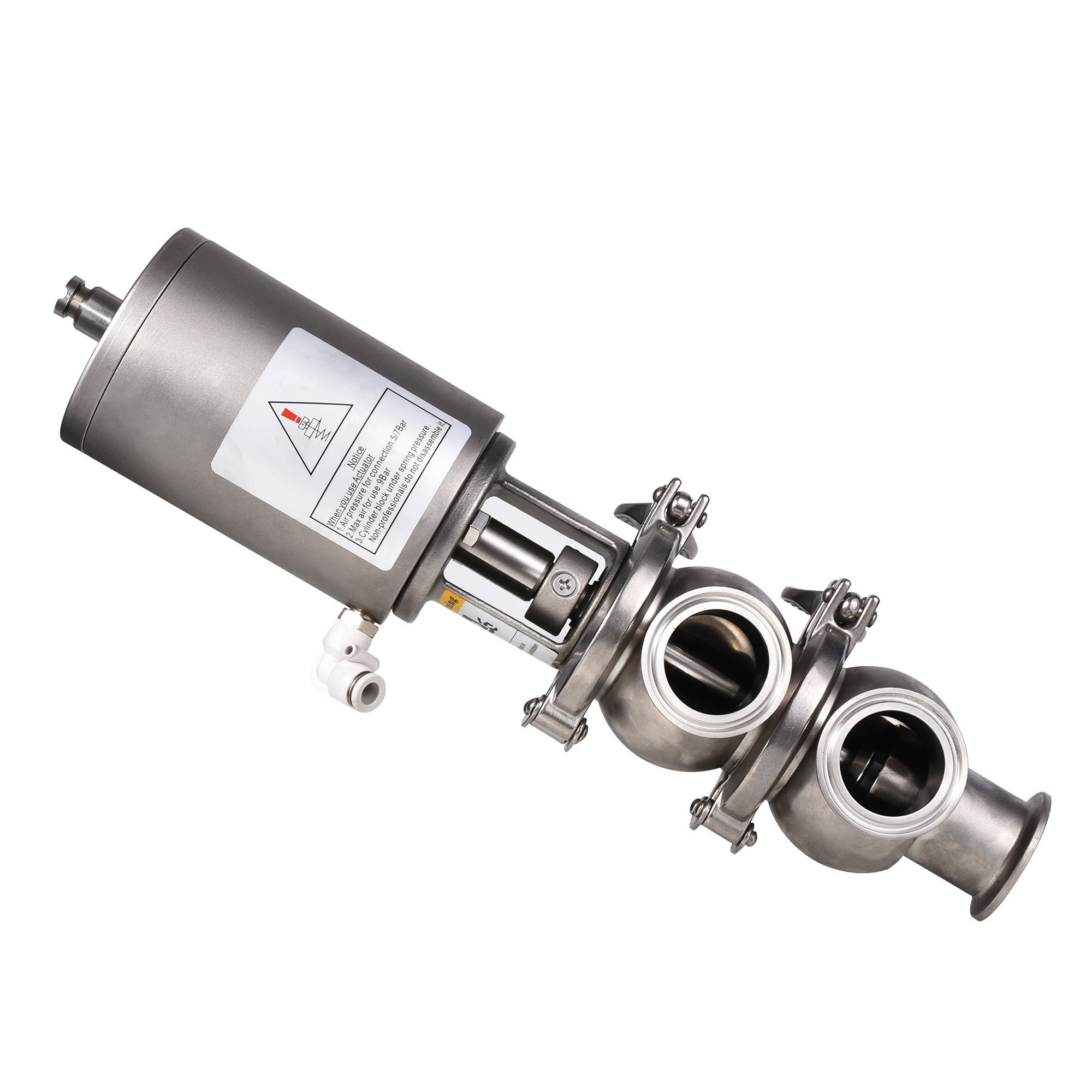 Stainless Steel SS316L F Type Sanitary Pneumatic Stop And Reversing Flow Diversion Valve 